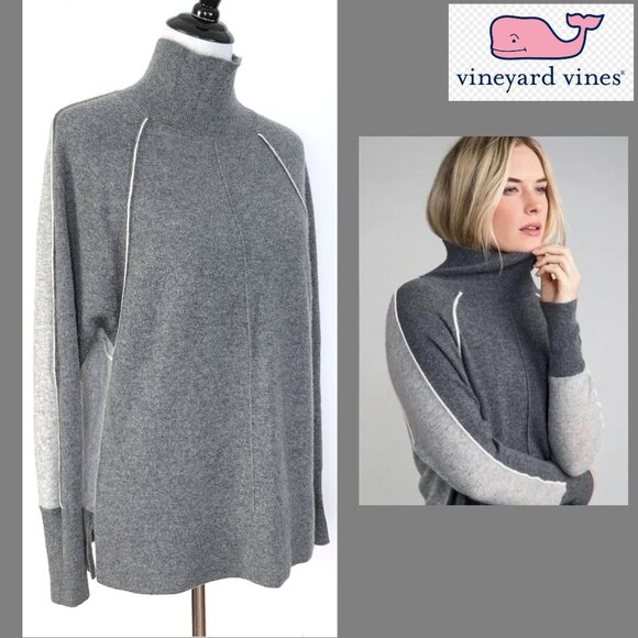 Vineyard Vines Sweaters - Vineyard Vines 100% Cashmere Mock Neck Two-Tone Grey Sweater XS